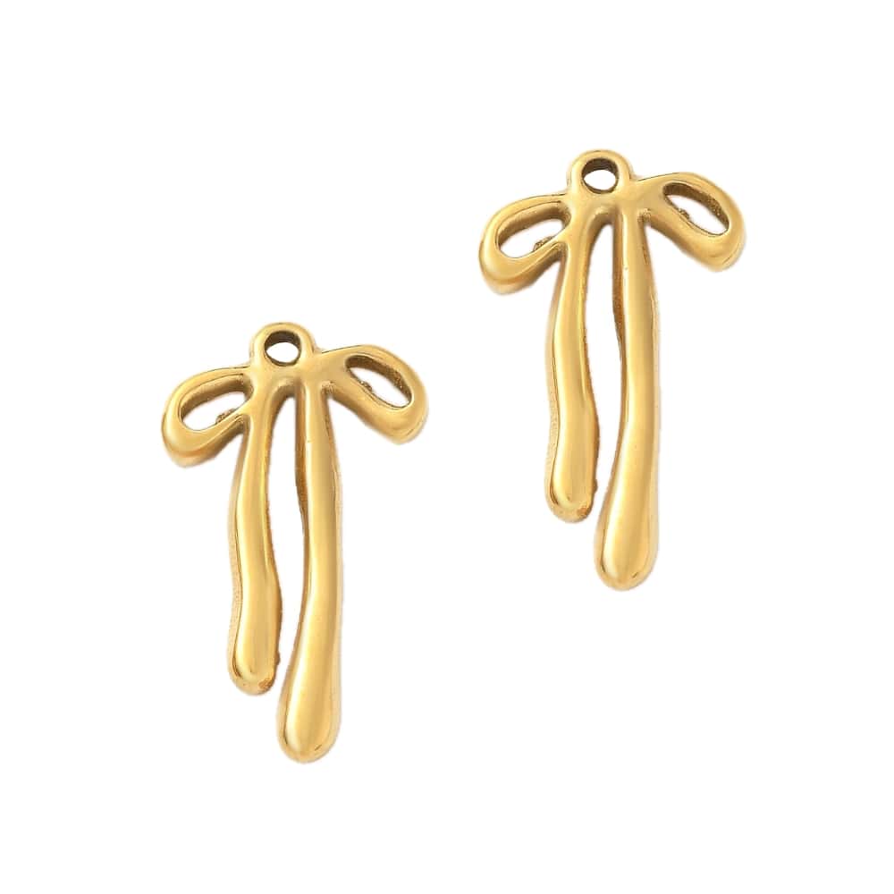 (per stuk) Roestvrij stalen (RVS) bedel strik goud - 26,5x15,5mm