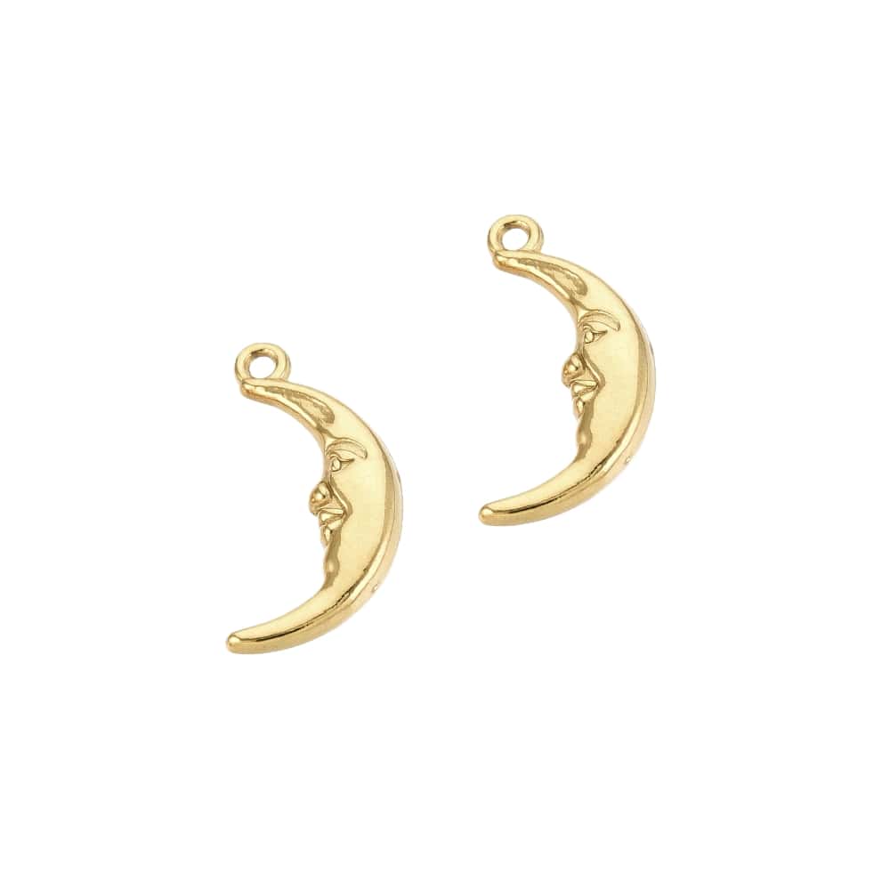 (per stuk) Roestvrij stalen (RVS) bedel maan goud - 18,5x9mm