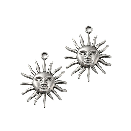 (per stuk) Roestvrij stalen (RVS) bedel zon zilver - 30x24,5mm