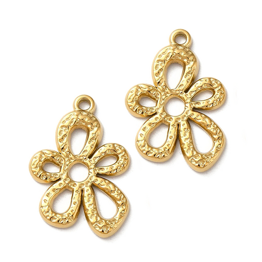 (per stuk) Roestvrij stalen (RVS) bedel bloem goud - 20x14,5mm