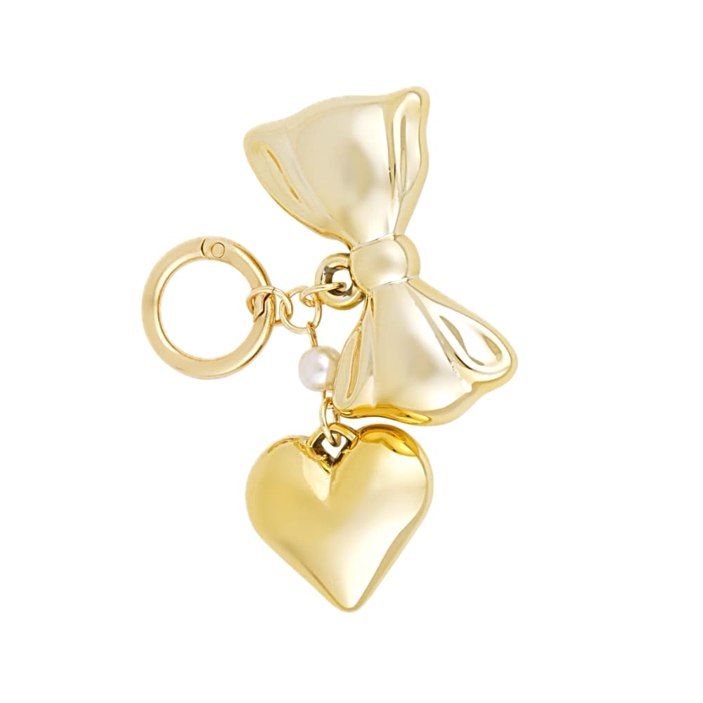 (per stuk) Bag charm strik en hart goud - 8cm