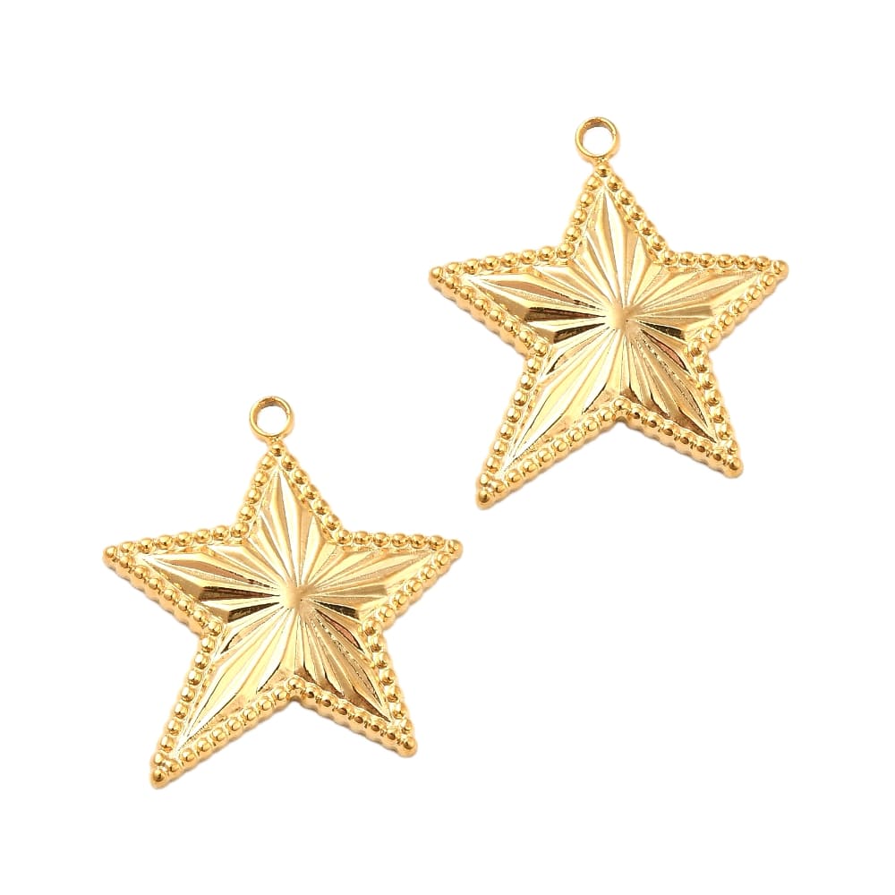 (per stuk) Roestvrij stalen (RVS) bedel ster goud - 19,5x18mm