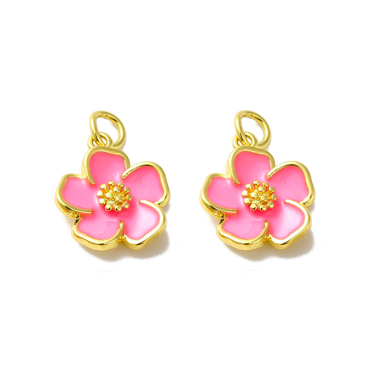 (per stuk) Bloem bedel neon roze - 15x13mm