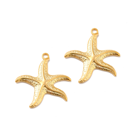 (per stuk) Roestvrij stalen (RVS) bedel zeester goud - 37x35mm