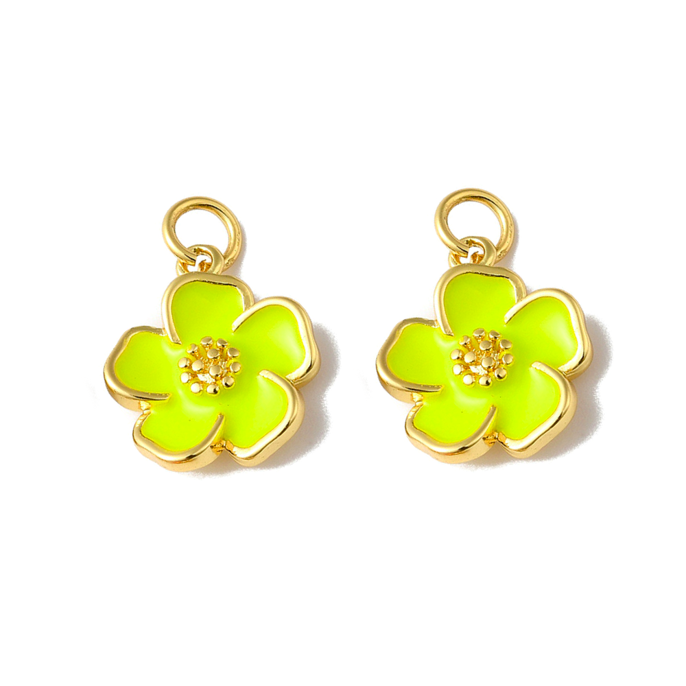 (per stuk) Bloem bedel neon geel - 15x13mm