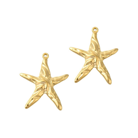 (per stuk) Roestvrij stalen (RVS) bedel zeester goud - 35x28,5mm