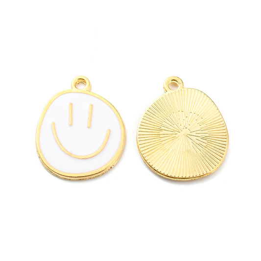 (per stuk) Smiley bedel wit goud - 24,5x20mm