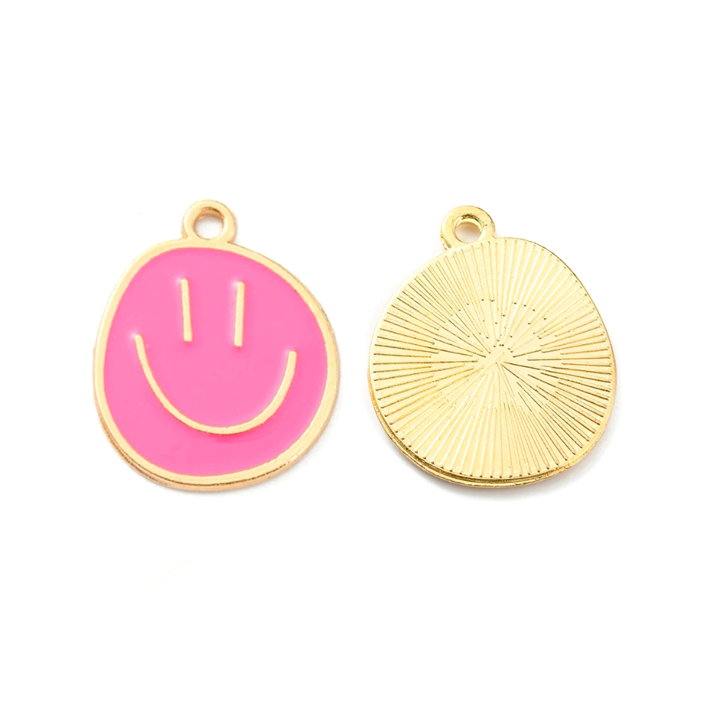 (per stuk) Smiley bedel roze goud - 24,5x20mm