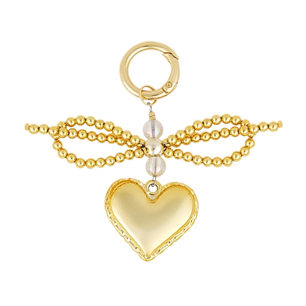(per stuk) Bag charm strik met hart goud - 8cm