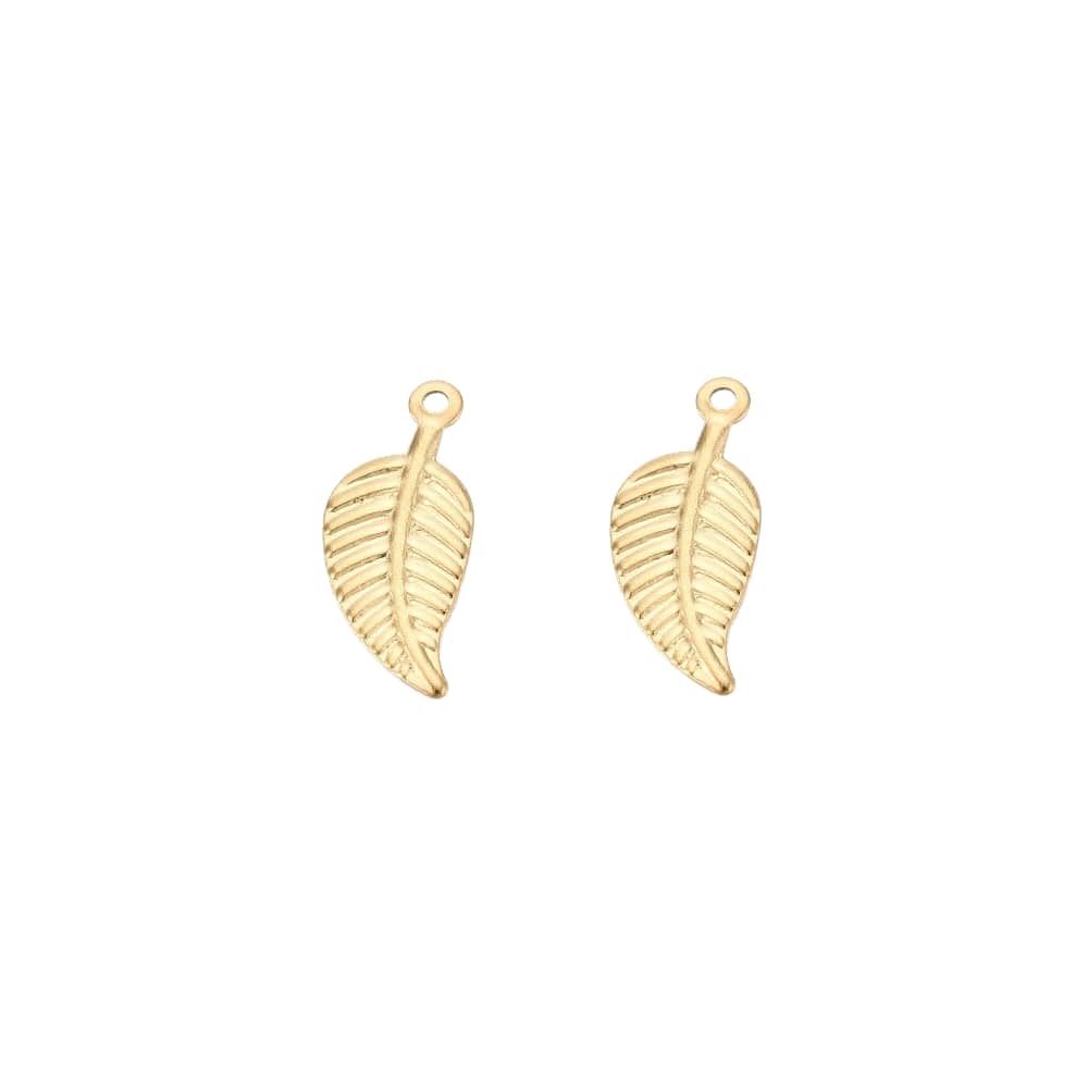 (per stuk) Roestvrij stalen (RVS) bedel blaadje goud - 14x6mm