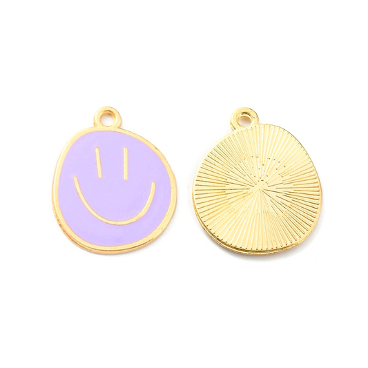 (per stuk) Smiley bedel paars goud - 24,5x20mm