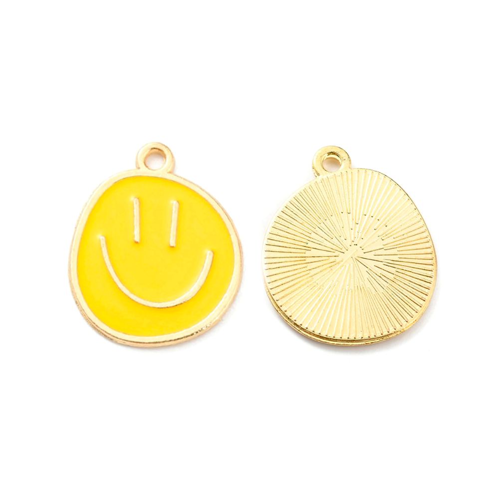 (per stuk) Smiley bedel geel goud - 24,5x20mm