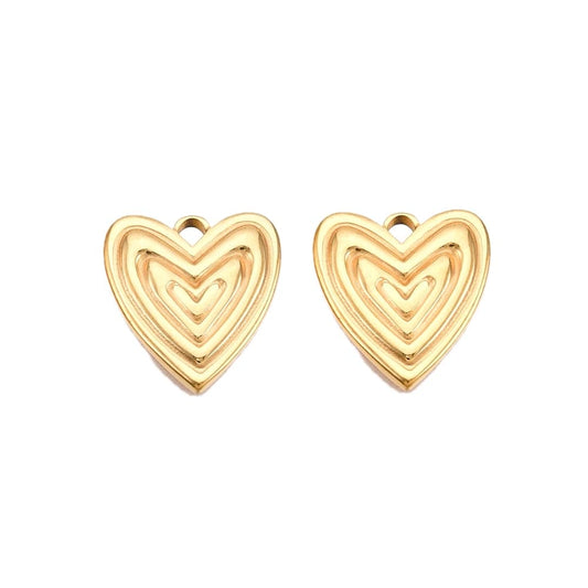 (per stuk) Roestvrij stalen (RVS) bedel hart goud - 19x17mm