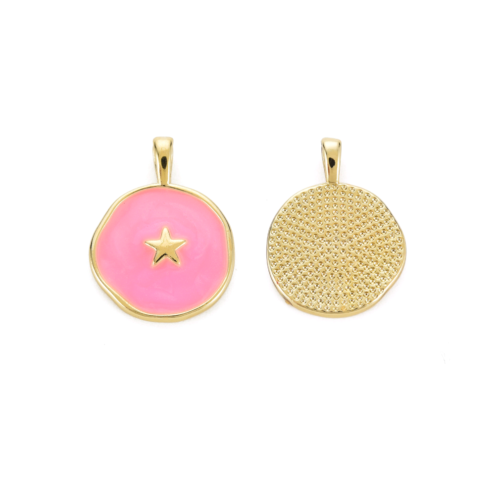 Roze goud stempel bedel met ster, 20,5x15,5mm, trendy messing met 18k gold plating, perfect voor hippe sieraden.
