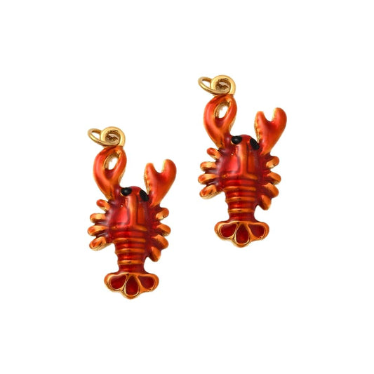 (per stuk) Roestvrij stalen (RVS) bedel kreeft goud rood - 21,5x10mm