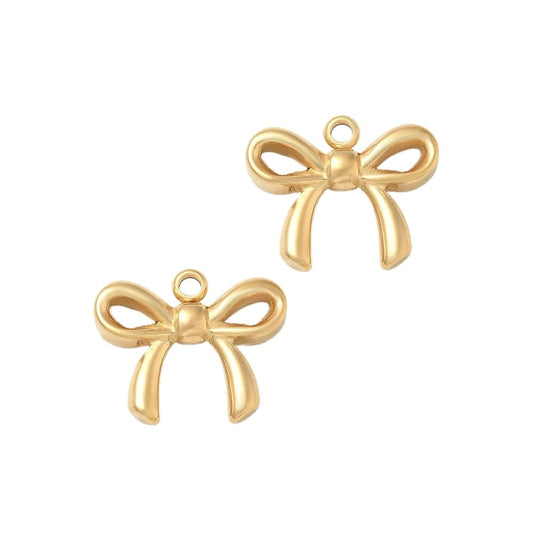 (per stuk) Roestvrij stalen (RVS) bedel strik goud - 13x16mm