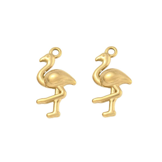 (per stuk) Roestvrij stalen (RVS) bedel flamingo goud - 18,5x10mm