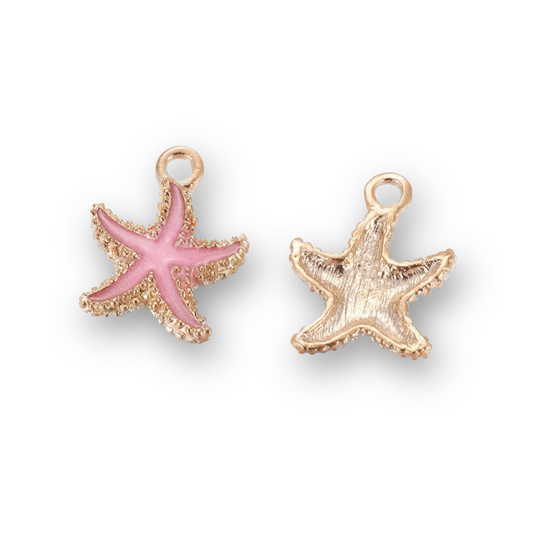 (per stuk) Zeester bedel roze - 18x14,5mm