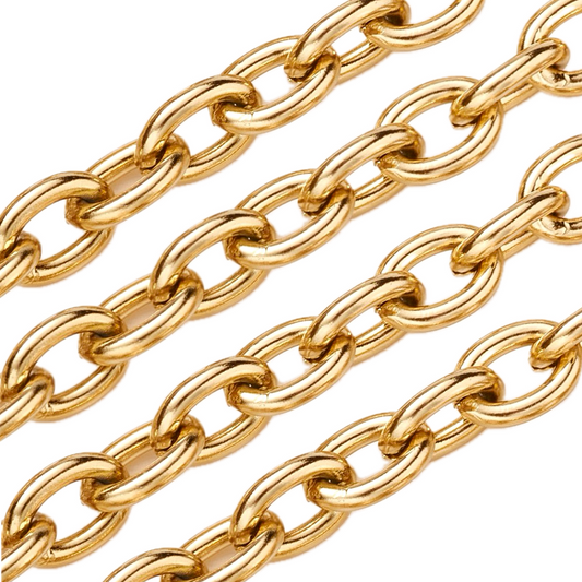 (per 20cm) Roestvrij stalen (RVS) Jasseron kabel schakelketting goud - 8x6mm