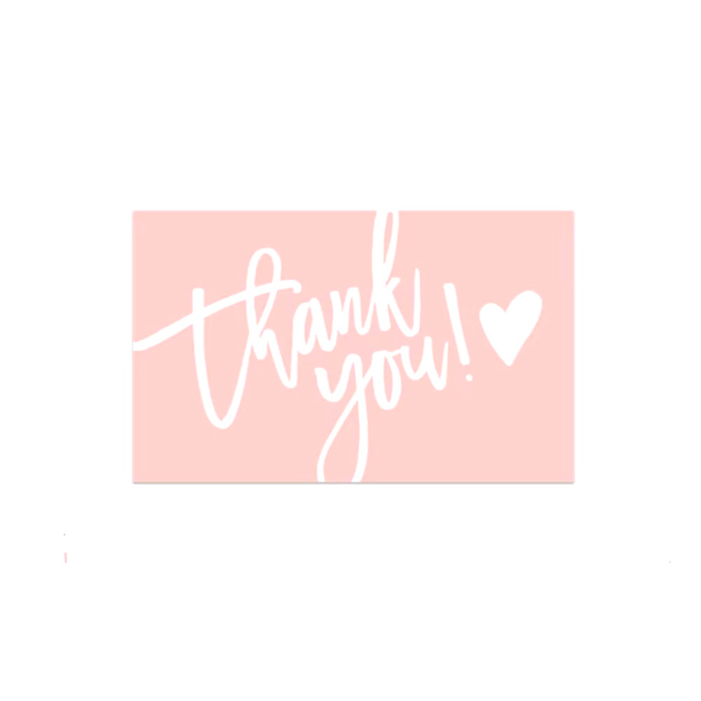 10 stuks Bedanktkaartjes met witte tekst "Thank you" roze - 90x55 mm