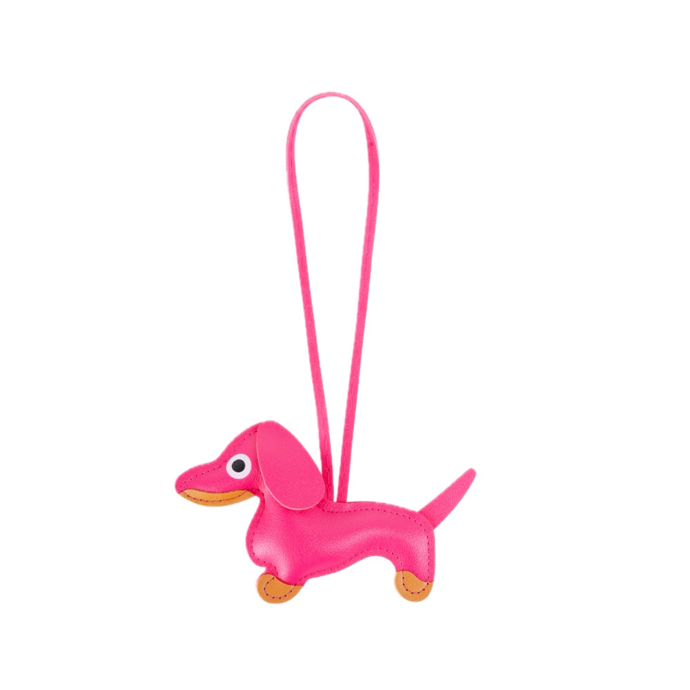 (per stuk) Bag charm hond roze - 8x13cm