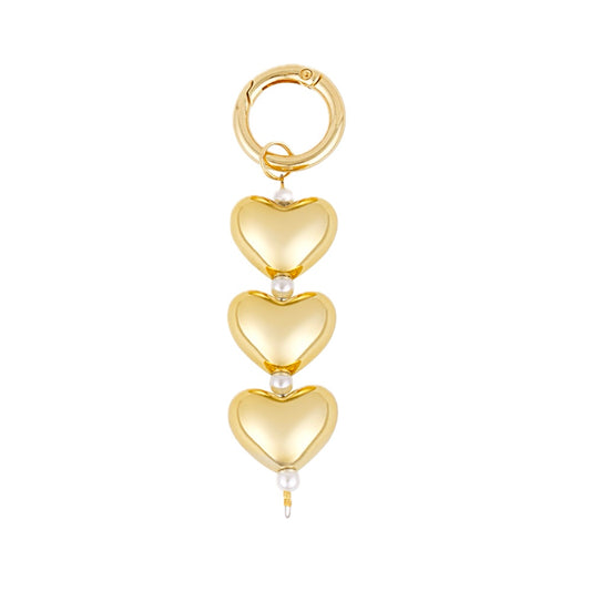 (per stuk) Bag charm hart met parels goud - 10cm