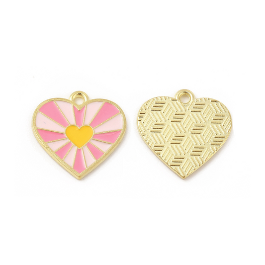 (per stuk) Hartjes bedel sunshine roze - 19,5x19,5mm