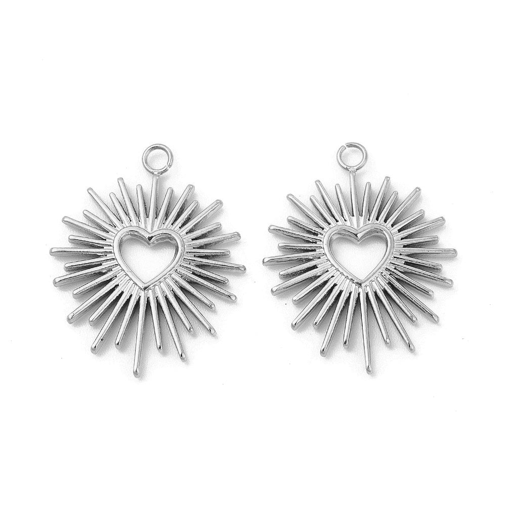 (per stuk) Roestvrij stalen (RVS) bedel hart highlight zilver - 22,5x18mm