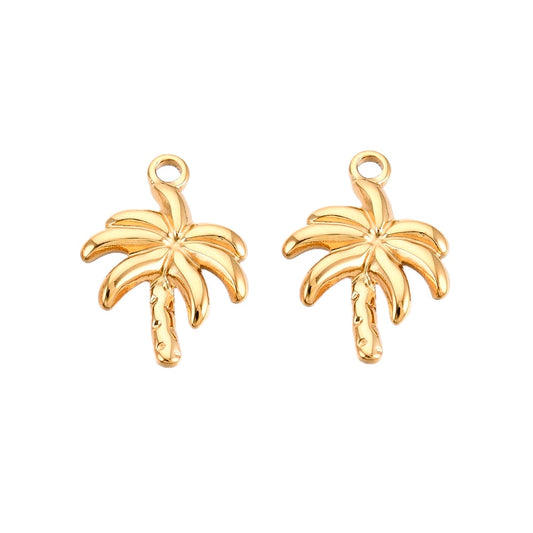 (per stuk) Roestvrij stalen (RVS) bedel palmboom goud - 20,8x14,4mm