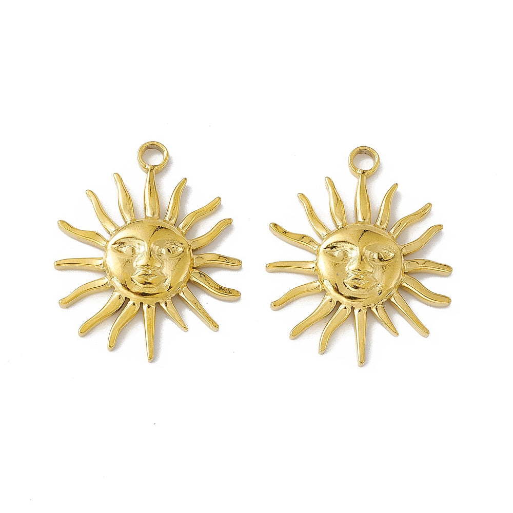 (per stuk) Roestvrij stalen (RVS) bedel zon goud - 30x24,5mm