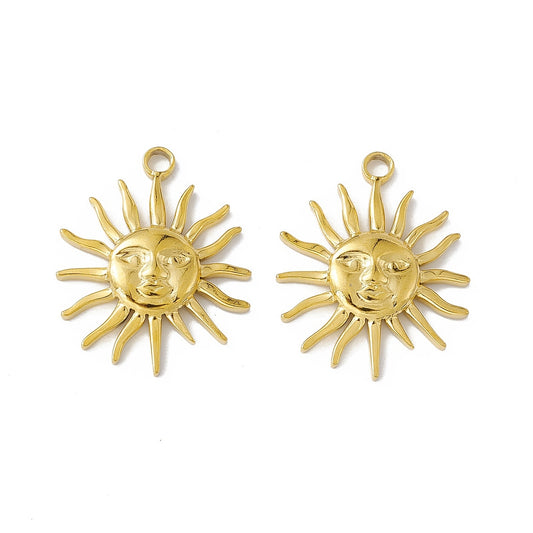 (per stuk) Roestvrij stalen (RVS) bedel zon goud - 30x24,5mm