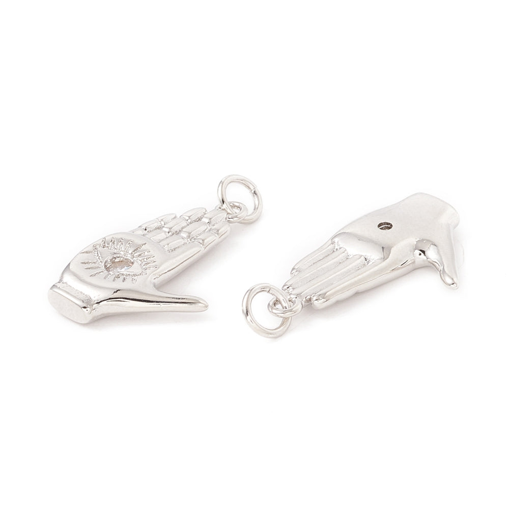(per stuk) Hand met oog bedel Zirkonia zilver - 22x14mm