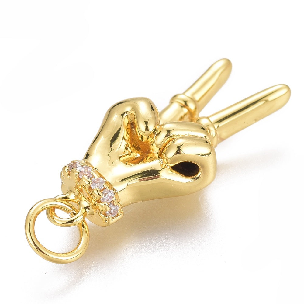 (per stuk) Peace bedel hand Zirkonia goud - 21x9mm