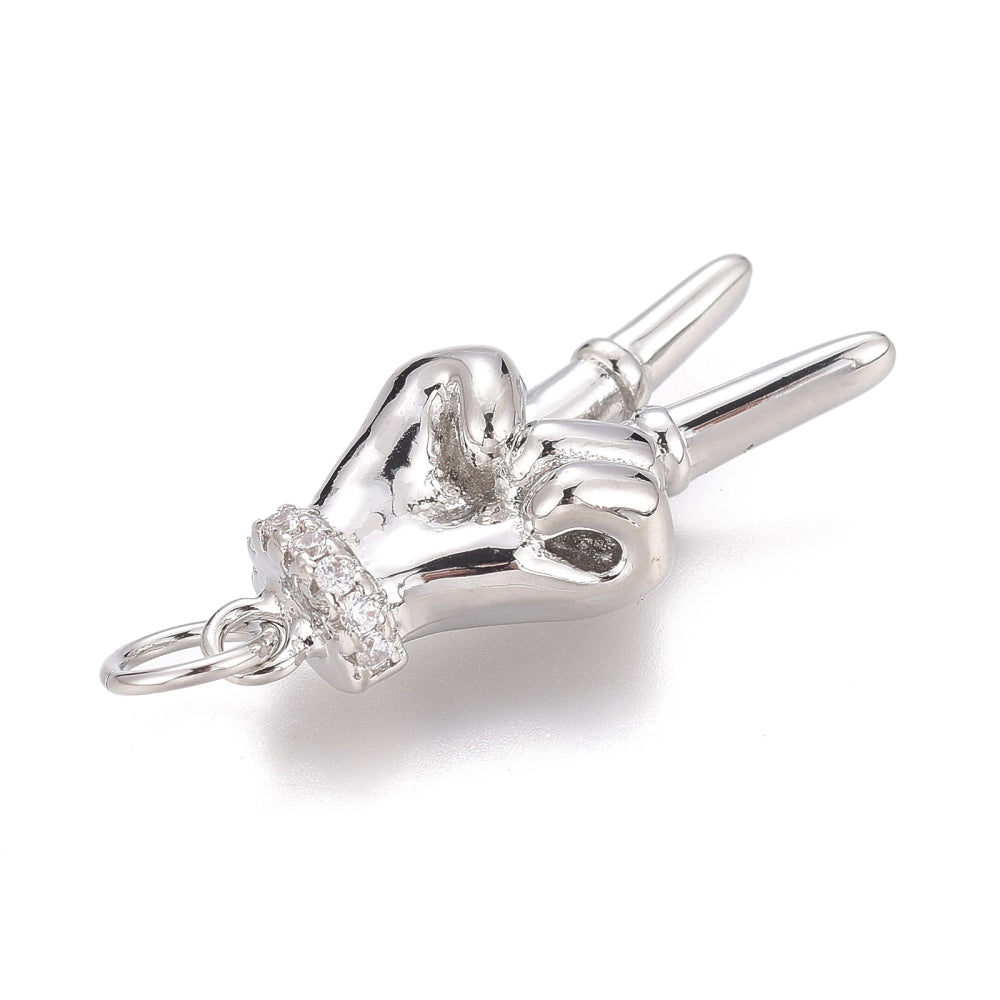 (per stuk) Peace bedel hand Zirkonia zilver - 21x9mm