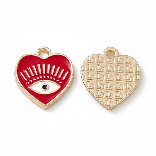 (per stuk) Rode Hart bedel met oog - 14,5x13mm