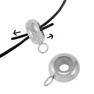 (per stuk) Roestvrij stalen smart bead stopper met oogje zilver - 10x4mm