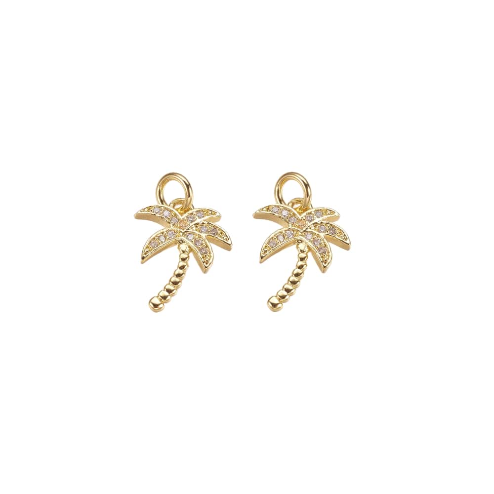 (per stuk) Palmboom bedel Zirkonia goud - 14x10mm