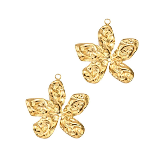 (per stuk) Roestvrij stalen (RVS) bedel bloem goud met structuur - 30x28mm