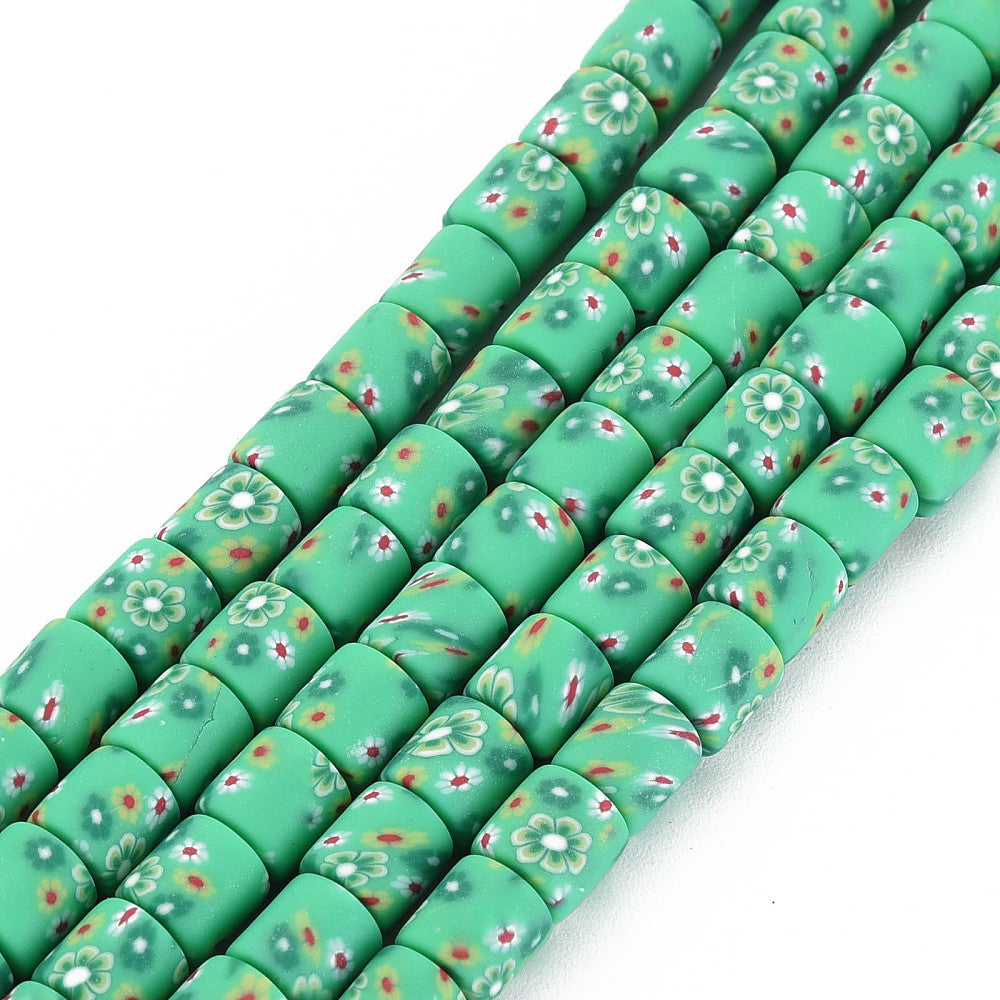 10 stuks Polymeer kralen bloem patroon groen - 6mm