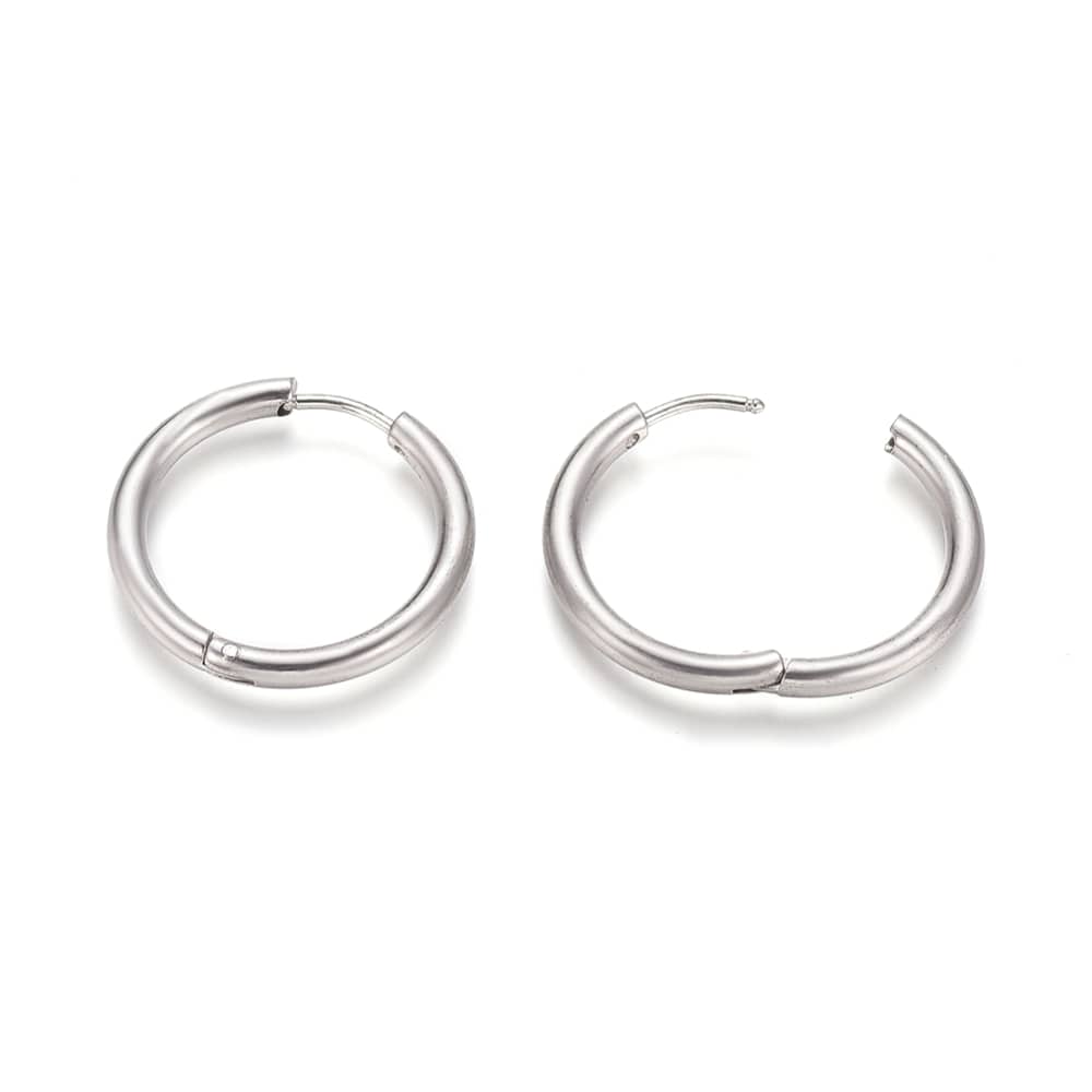 Zilveren roestvrij stalen creolen oorbellen 25mm met kliksluiting, nikkelvrij en geschikt voor bedels, stijlvolle en duurzame accessoire