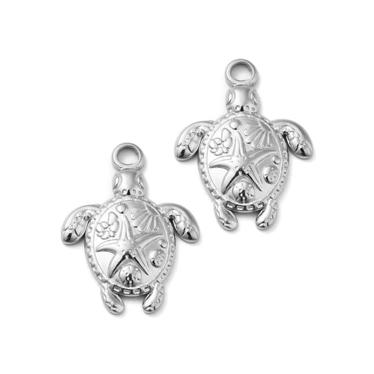 (per stuk) Roestvrij stalen (RVS) bedel schildpad zilver - 23,5x18mm