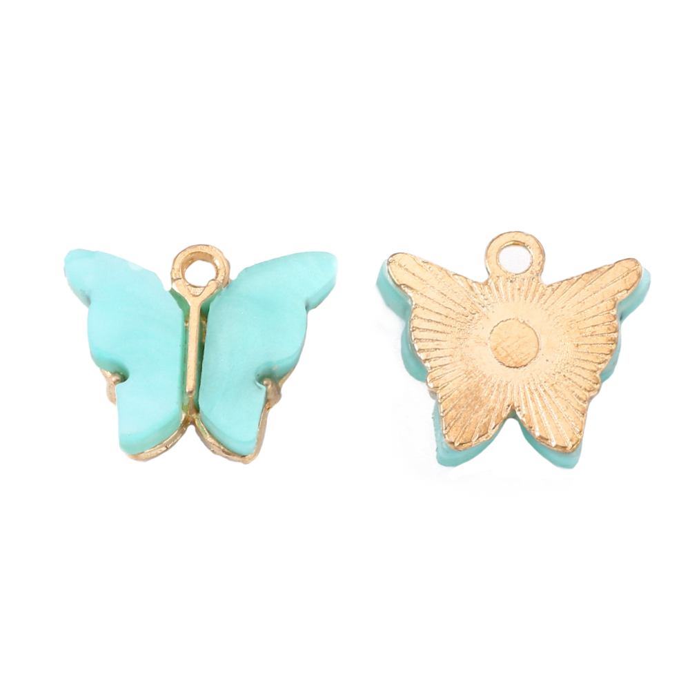 (per stuk) Licht blauwe Vlinder bedel - 14x16,5mm