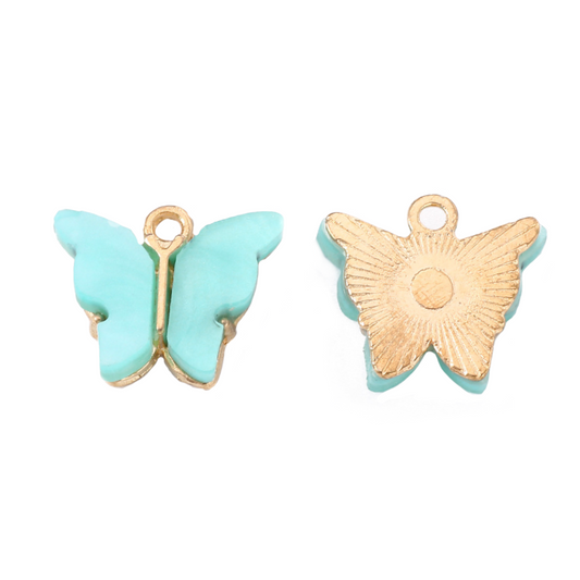 (per stuk) Licht blauwe Vlinder bedel - 14x16,5mm