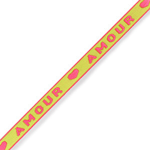 (per meter) "Amour" lint Neon groen roze - 10mm