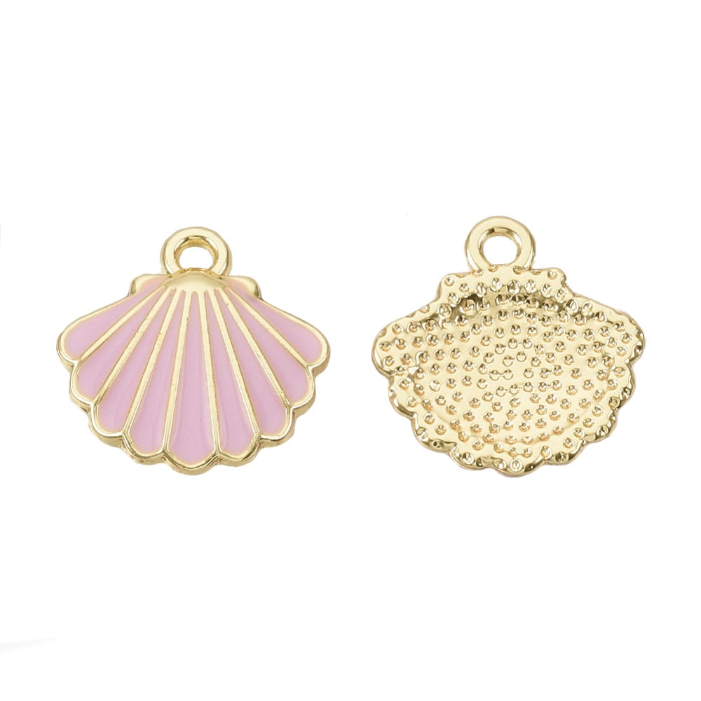 (per stuk) Roze Schelp bedel - 13x13mm