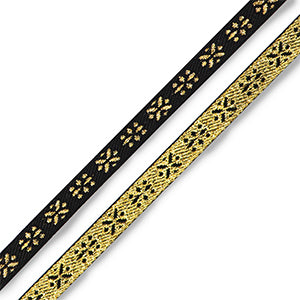 (per meter) Bloemen lint zwart goud - 10mm