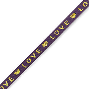 (per meter) "Love" lint paars goud - 10mm