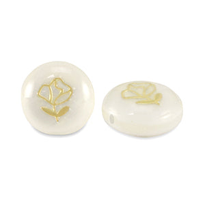 (per stuk) Glaskralen Rondellen Wit Bloem - 8mm