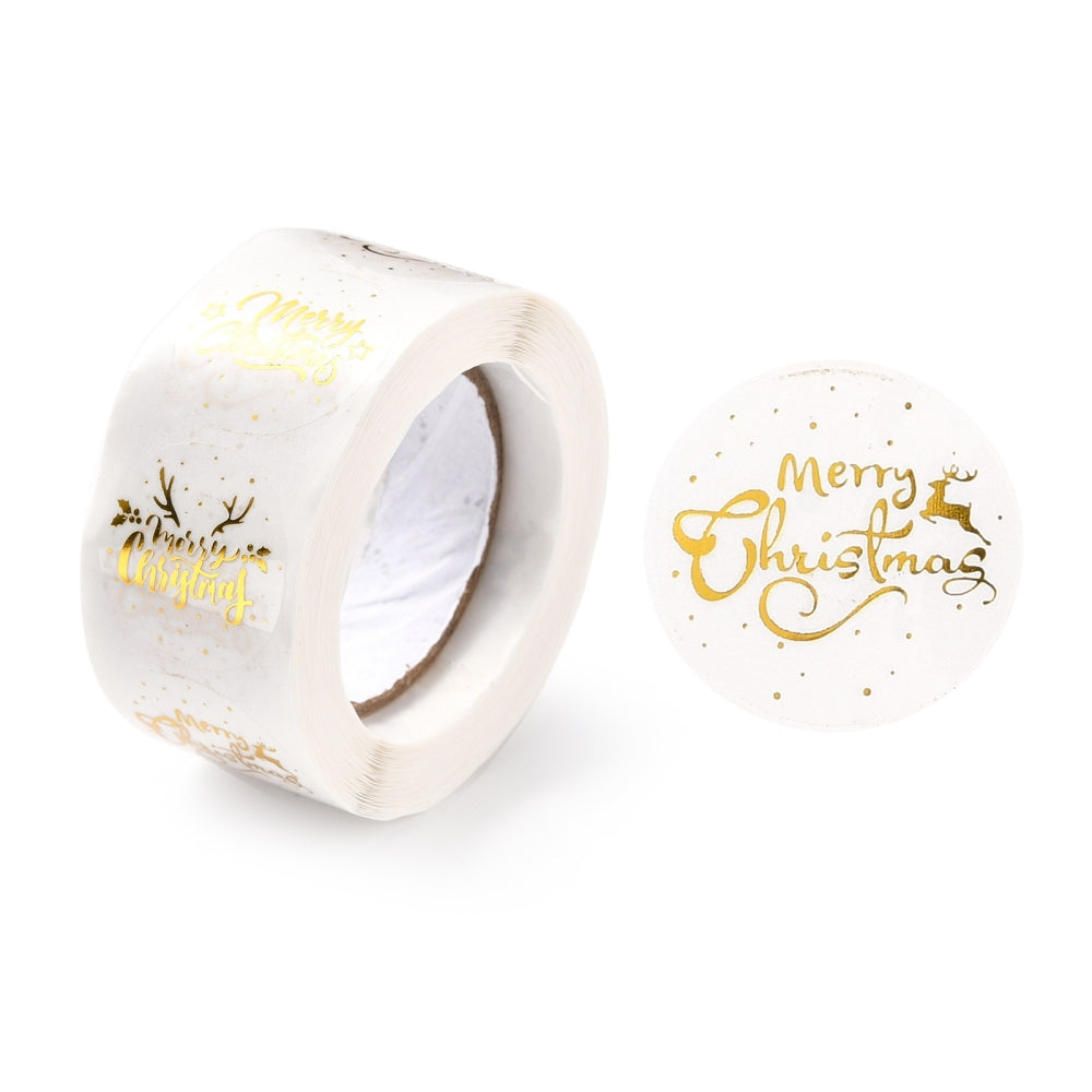 500stuks (per rol) Merry Christmas Sticker goud - 25mm
