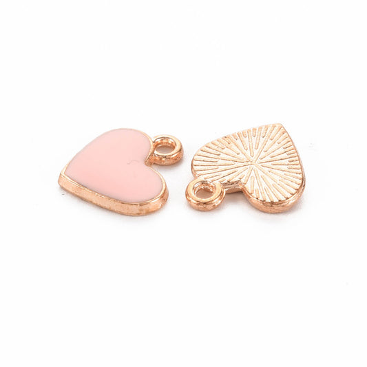 (per stuk) Roze hartjes bedel - 12x11mm